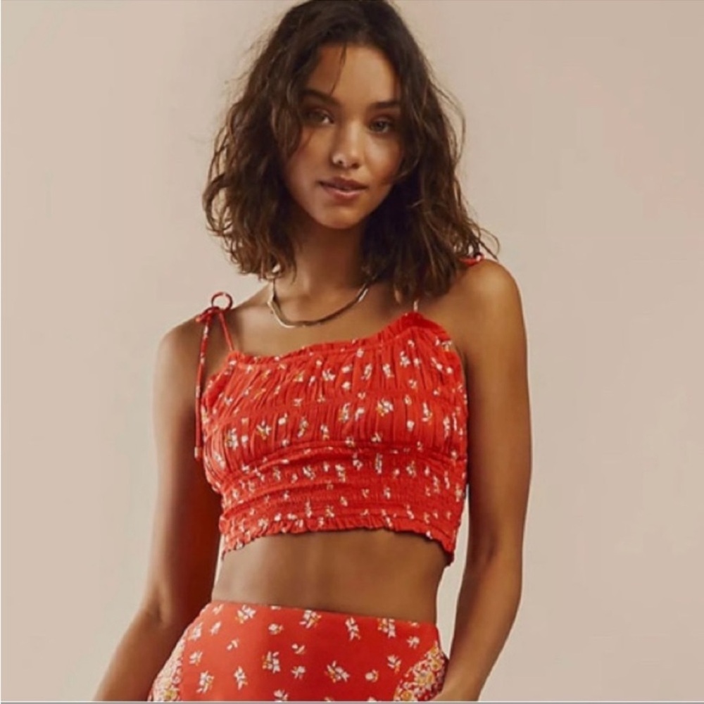 Free People Red Floral Tank Top NWOT